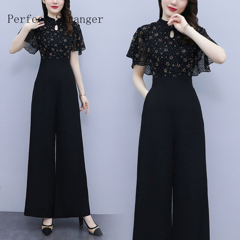 2022 Ženski High Street Party kombinezoni Modni Femme kombinezoni kratkih rukava Ženski kombinezoni Oversize Cheongsam kombinezon crni