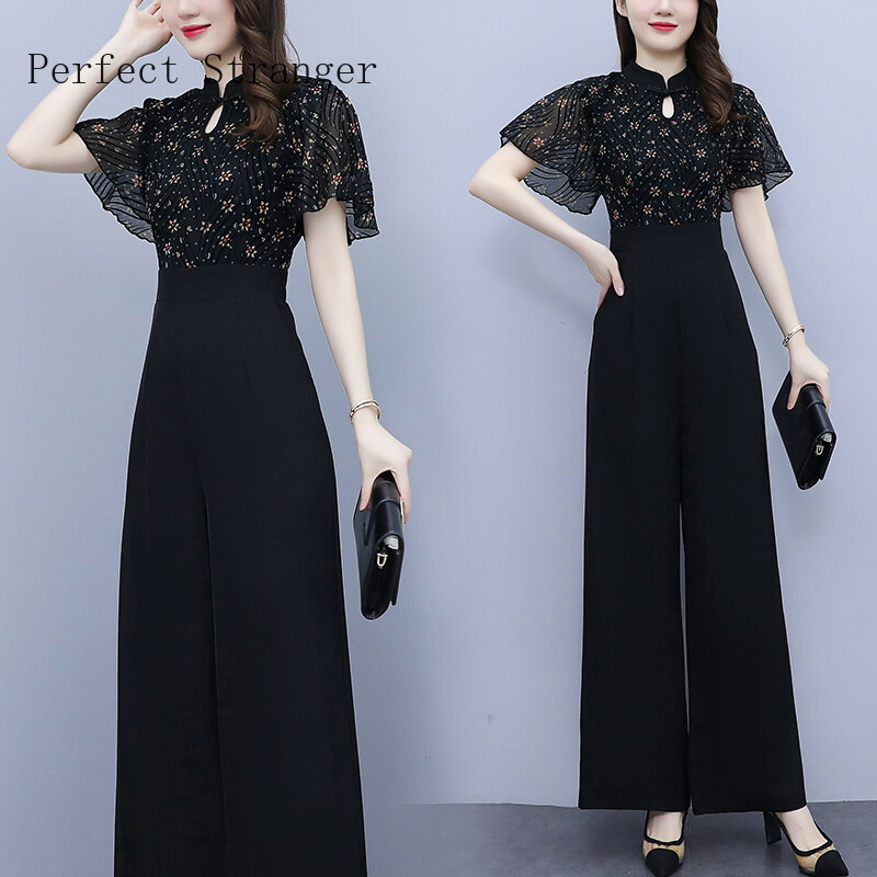 2022 Ženski High Street Party kombinezoni Modni Femme kombinezoni kratkih rukava Ženski kombinezoni Oversize Cheongsam kombinezon crni