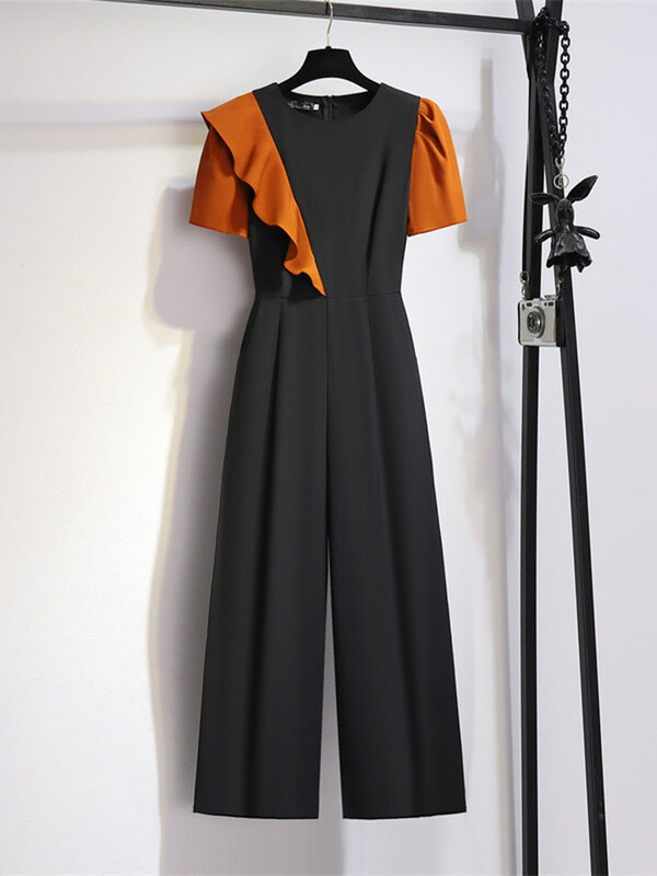 EWQ Sweet Style Chic Jumpsuit naiste volangid Patchwork Patchwork sirge kõrge vöökohaga naiste kombinesoonid Sügis 2023 Uus 27SN2786