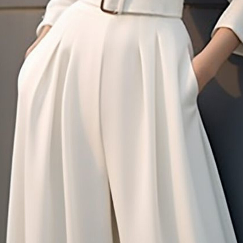 Proljeće jesen Jednobojni modni kombinezoni Ženske široke hlače s dugim rukavima s V-izrezom i visokim strukom s džepovima od krpa