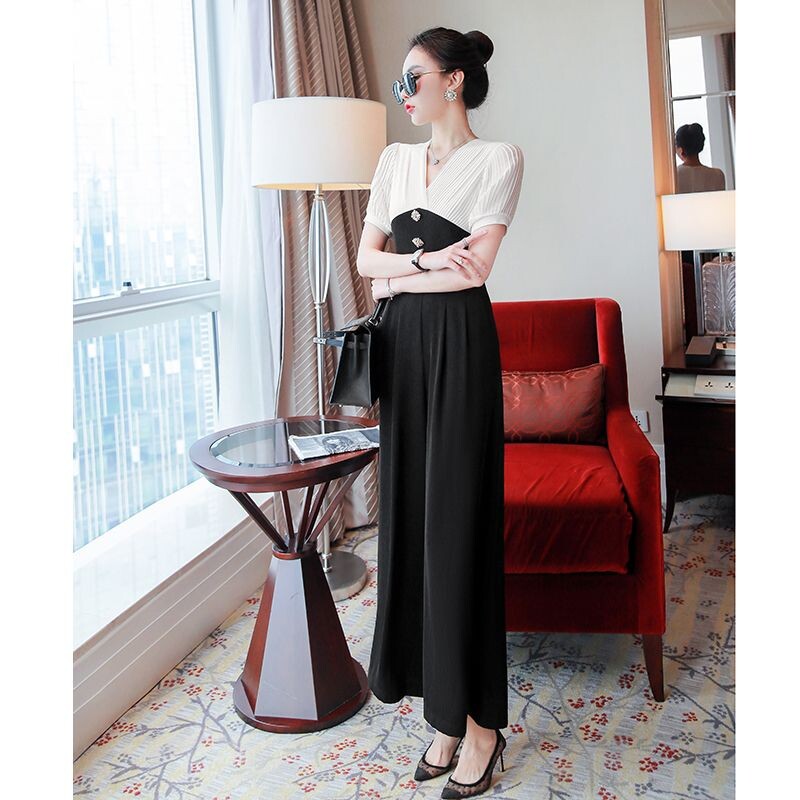 2024. aasta kevad/suvi uus etnilise stiiliga mood, laia säärega kombinesoon, lühikeste varrukatega Euroopa ja Ameerika naiste püksid T94