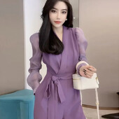 Άνοιξη 2024 Νέα φόρμα διασημοτήτων στο Διαδίκτυο με ίδιο στιλ μόδας Γυναικεία μονόχρωμη μανίκια με φυσαλίδες με κορδόνια Αδυνατιστική φόρμα