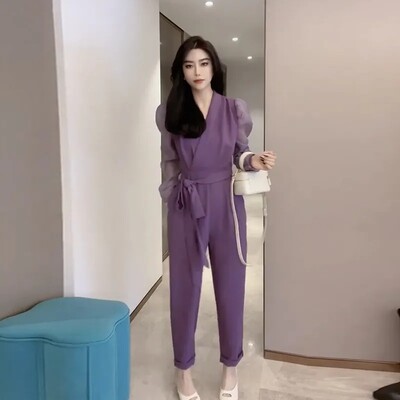 Άνοιξη 2024 Νέα φόρμα διασημοτήτων στο Διαδίκτυο με ίδιο στιλ μόδας Γυναικεία μονόχρωμη μανίκια με φυσαλίδες με κορδόνια Αδυνατιστική φόρμα