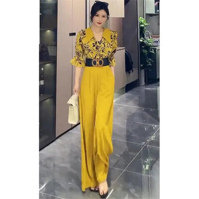 Ljeto 2024. Nova ženska vrhunska moda, tanak temperamentni visoki struk, labav i elegantan ženski kombinezon širokih nogavica koji smanjuje starost