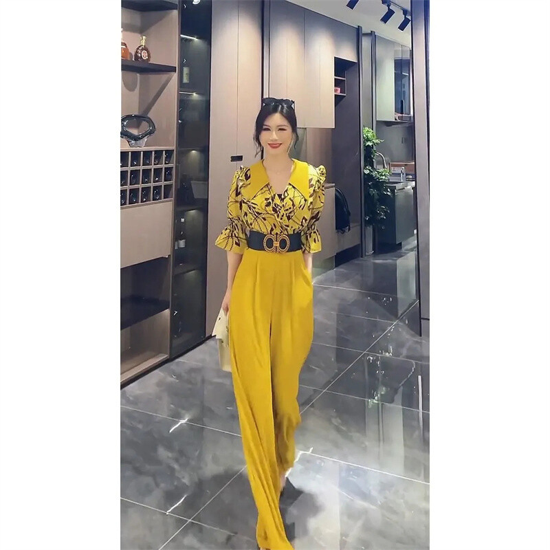 Ljeto 2024. Nova ženska vrhunska moda, tanak temperamentni visoki struk, labav i elegantan ženski kombinezon širokih nogavica koji smanjuje starost