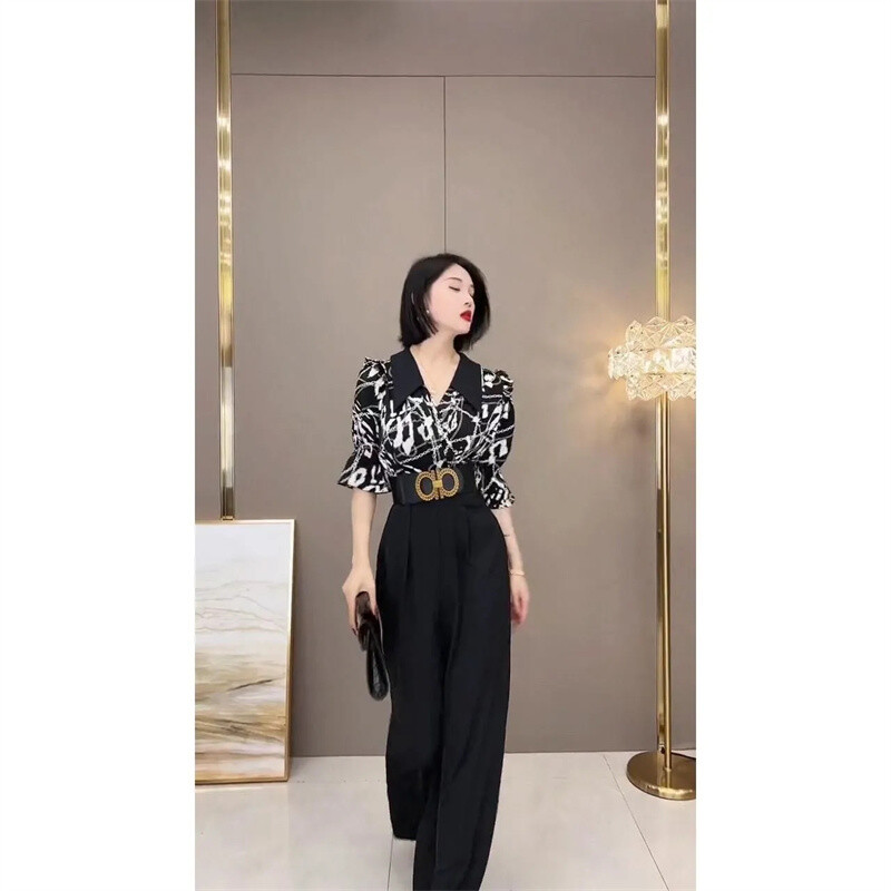 Ljeto 2024. Nova ženska vrhunska moda, tanak temperamentni visoki struk, labav i elegantan ženski kombinezon širokih nogavica koji smanjuje starost