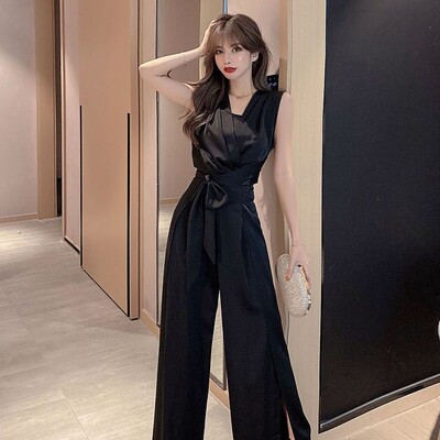 Ženski kombinezon visokog struka, jednobojni ženski kombinezon na vezanje, seksi kombinezon bez naramenica bez rukava, uredski kombinezon DW829