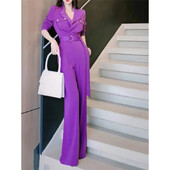 2024. aasta kevadsuvi uus naine, kõrgetasemeline šikk temperament jumalanna, fänn Fried Street, lilla vöö, õhuke, õhuke komplekt laia säärega kombinesooni