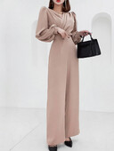 Nouă modă de primăvară toamnă salopete lungi dintr-o bucată haine pentru femei elegante formală solidă cu decolteu în V pentru femeie cu picior lat salopete largi