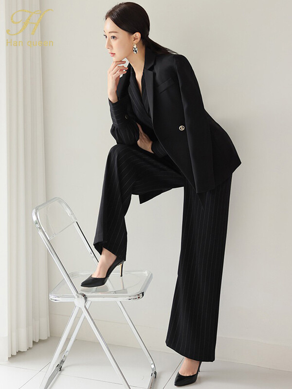 H Han Queen kuum soodusmüük Kevad-sügis Elegantne äritriibulised kombinesoonid Naiste laia säärega Professionaalne vabaaja büroo kõrge vöökohaga püksid