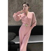 Feeling kombinezon Rana jesen 2024. Novo elegantno intelektualno modno temperamentno ružičasto ravno odijelo s hlačama širokih nogavica, žensko