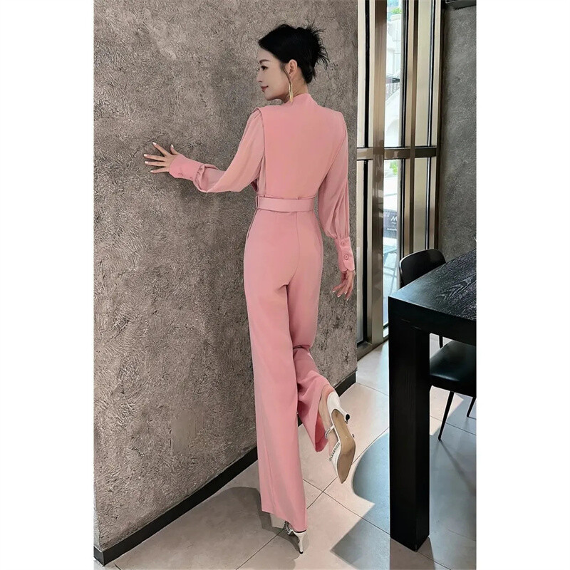 Feeling kombinezon Rana jesen 2024. Novo elegantno intelektualno modno temperamentno ružičasto ravno odijelo s hlačama širokih nogavica, žensko