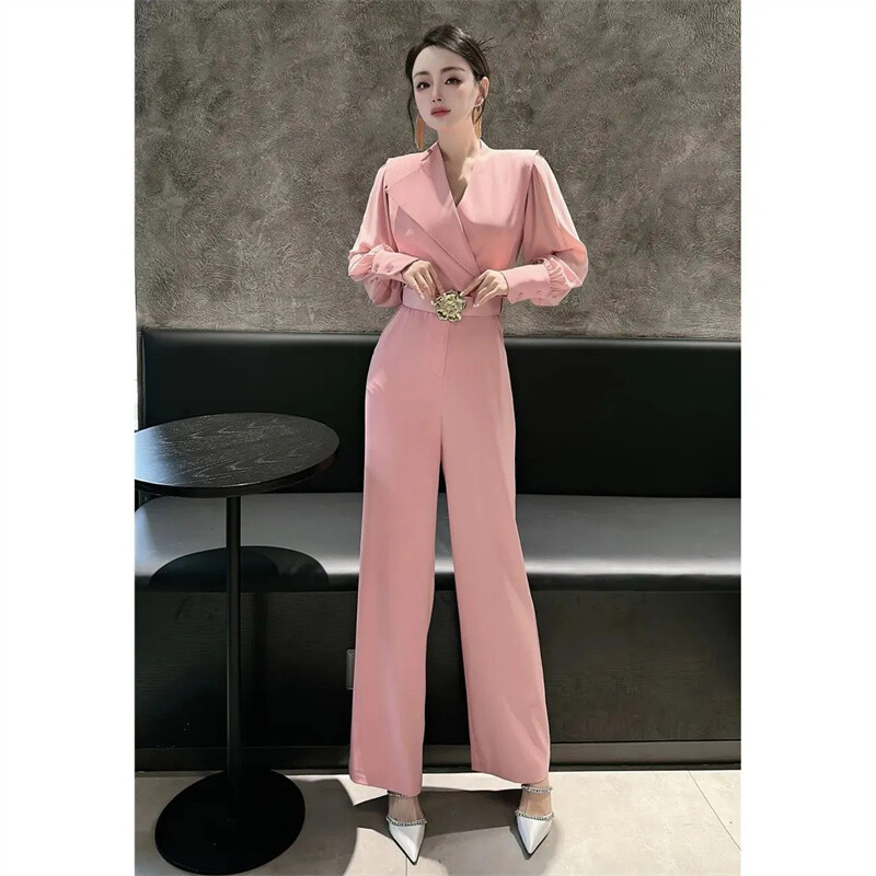 Feeling kombinezon Rana jesen 2024. Novo elegantno intelektualno modno temperamentno ružičasto ravno odijelo s hlačama širokih nogavica, žensko