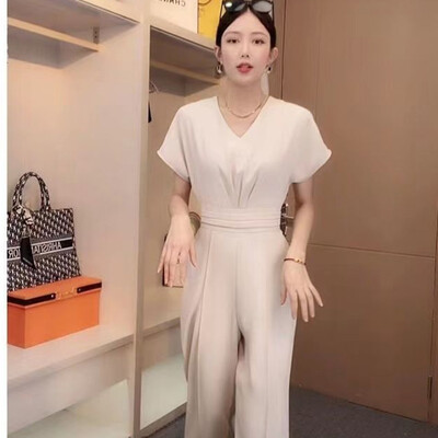 Ljeto 2023. Novi ženski modni kombinezoni Široki V-izrez kratkih rukava Crni kombinezoni za žene Kombinezon