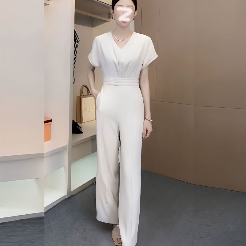 Ljeto 2023. Novi ženski modni kombinezoni Široki V-izrez kratkih rukava Crni kombinezoni za žene Kombinezon