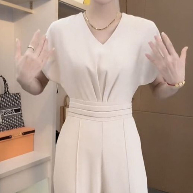 Ljeto 2023. Novi ženski modni kombinezoni Široki V-izrez kratkih rukava Crni kombinezoni za žene Kombinezon