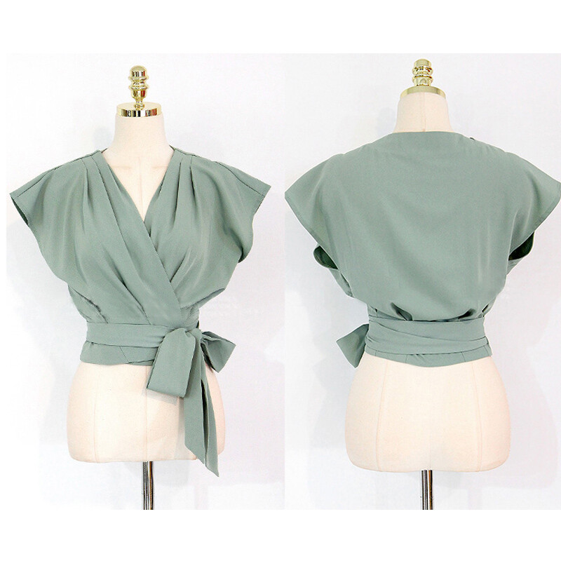 Elegantni komplet od 2 komada, ženske majice na vezanje s V-izrezom i široke hlače visokog struka, jednobojni ženski set u stilu OL