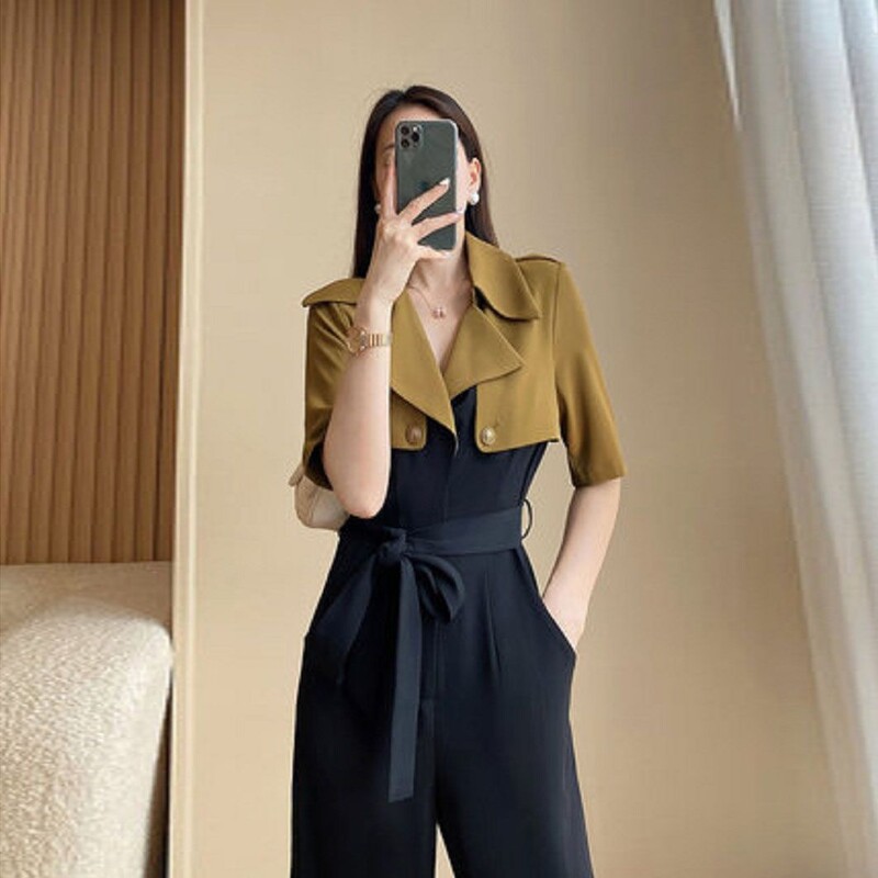 Hot Sale Ženske seksi vintage štrample duge hlače Ženski uski kombinezon kratkih rukava Čipka Jednobojne ležerne 2024. Hlače T95