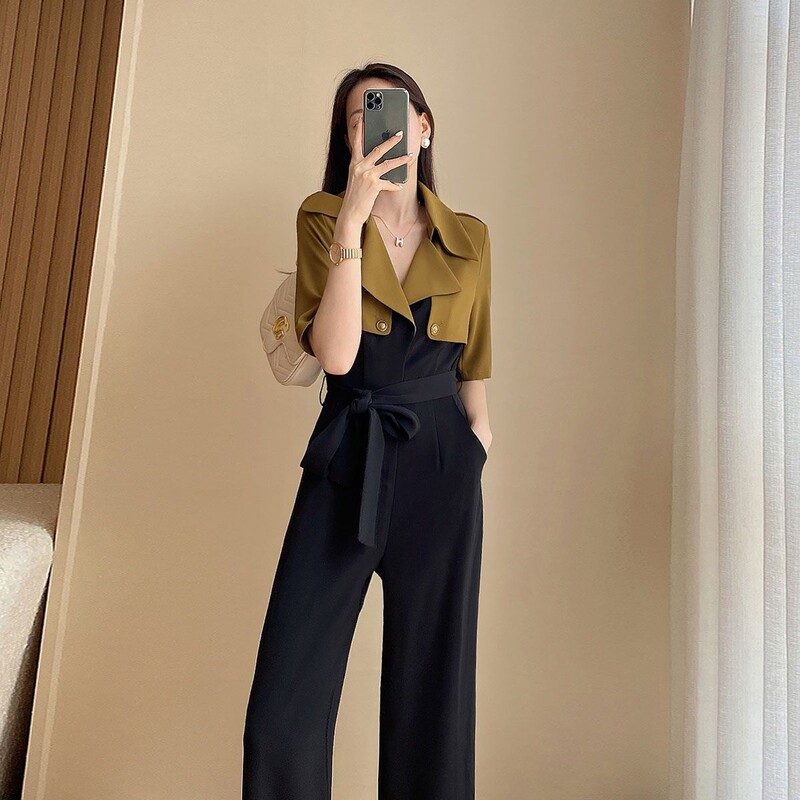 Hot Sale Ženske seksi vintage štrample duge hlače Ženski uski kombinezon kratkih rukava Čipka Jednobojne ležerne 2024. Hlače T95