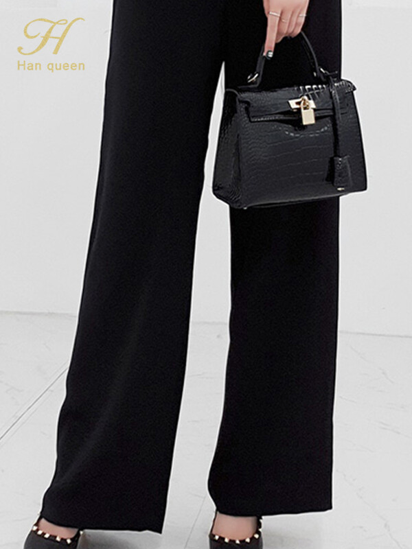H Han Queen Elegantne Summe Business Jumpsuits Naiste V-kaelusega laia säärega püksid Pikad mängukostüümid Vabaaja kõrge vöökohaga püksid Kontoridaam
