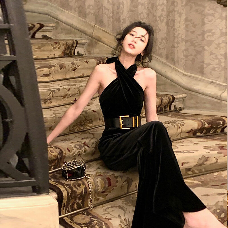 Black Velvet rippuva kaelusega varrukateta top dressipluus naistele Kevadine uus prantsuse stiilis talje salendav laiad püksid Naiste riided