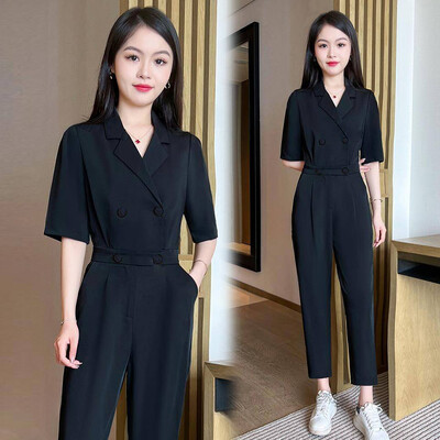 Дамски гащеризон от памук и лен с къс ръкав Гащеризон с V-образно деколте Ежедневни костюми по тялото Горнища Едно парче дамско облекло за лятото T241