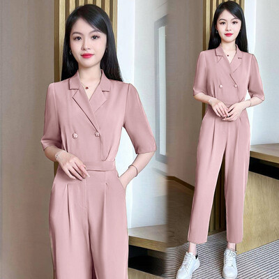 Дамски гащеризон от памук и лен с къс ръкав Гащеризон с V-образно деколте Ежедневни костюми по тялото Горнища Едно парче дамско облекло за лятото T241