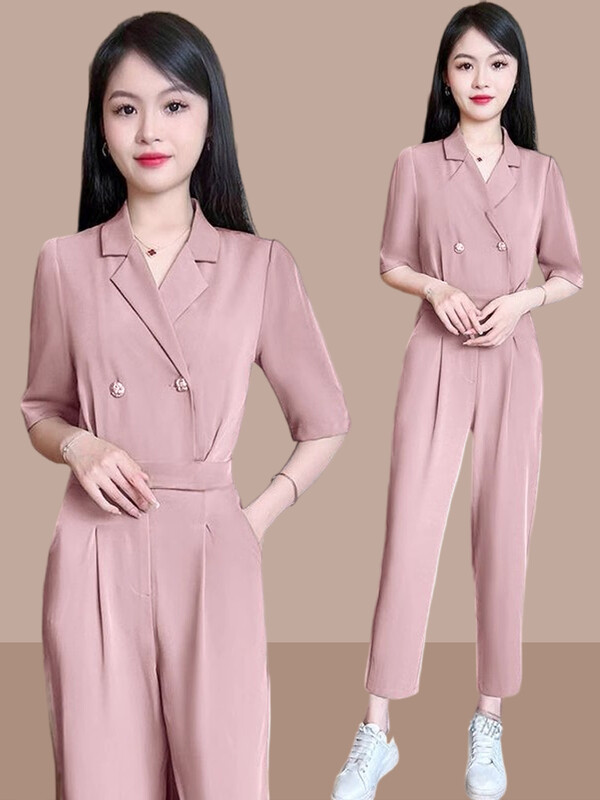 Дамски гащеризон от памук и лен с къс ръкав Гащеризон с V-образно деколте Ежедневни костюми по тялото Горнища Едно парче дамско облекло за лятото T241