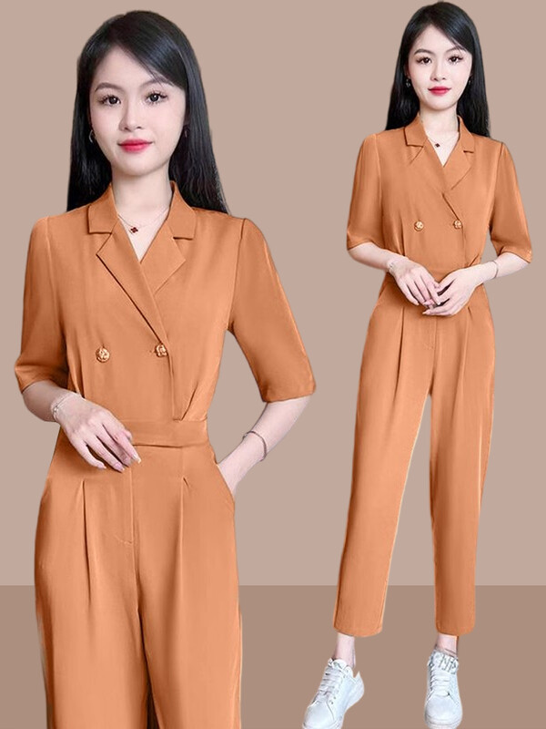 Дамски гащеризон от памук и лен с къс ръкав Гащеризон с V-образно деколте Ежедневни костюми по тялото Горнища Едно парче дамско облекло за лятото T241