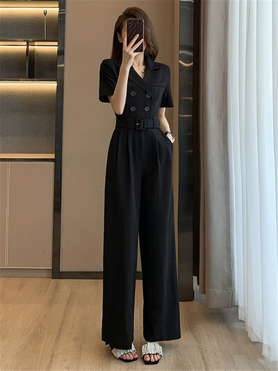 Suvised naiste seksikad V-kaelusega lühikeste varrukatega trükitud püksid, naiste ühevärvilised nööbid, laia säärega kombinesoonid, uus mood, naistele T182