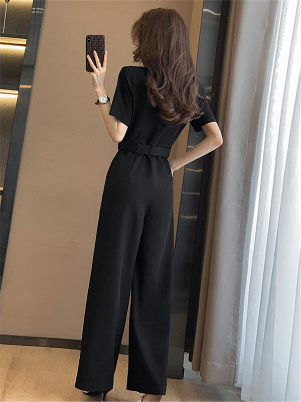 Suvised naiste seksikad V-kaelusega lühikeste varrukatega trükitud püksid, naiste ühevärvilised nööbid, laia säärega kombinesoonid, uus mood, naistele T182