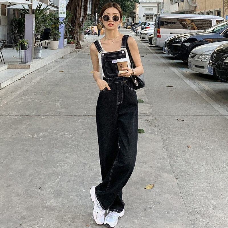 Vintage traper kombinezoni Ženske hlače u korejskom stilu ljeto 2024. Široki kombinezoni širokih nogavica Tide Ležerne Ženske traperice velikih veličina koje se podudaraju