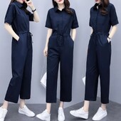 2024 Salopete de vară Nouă din mătase de gheață Salopetă coreeană cu talie înaltă, cu mâneci scurte, cu talie Costum casual la modă Salopetă Streetwear Lady