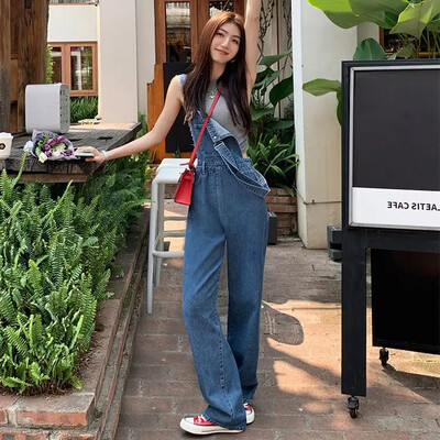 Kombinezoni širokih nogavica Ženski proljetni korejski stil Ulična odjeća Vintage moda Ulzzang Jednostavan šik Ležeran širok široki struk