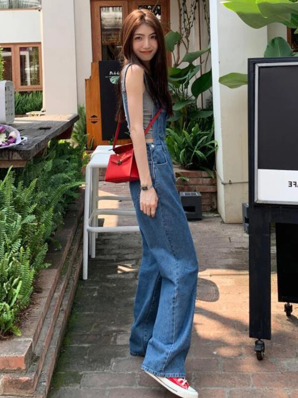 Kombinezoni širokih nogavica Ženski proljetni korejski stil Ulična odjeća Vintage moda Ulzzang Jednostavan šik Ležeran širok široki struk