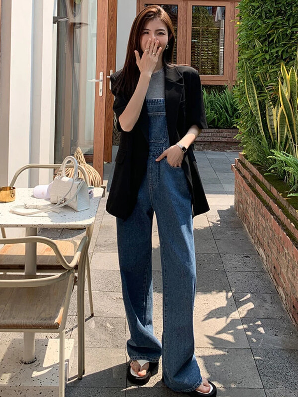 Kombinezoni širokih nogavica Ženski proljetni korejski stil Ulična odjeća Vintage moda Ulzzang Jednostavan šik Ležeran širok široki struk