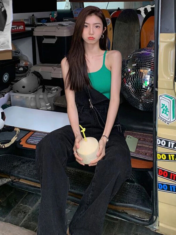 Kombinezoni širokih nogavica Ženski proljetni korejski stil Ulična odjeća Vintage moda Ulzzang Jednostavan šik Ležeran širok široki struk