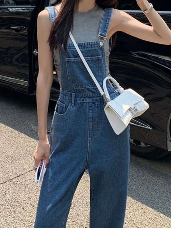 Kombinezoni širokih nogavica Ženski proljetni korejski stil Ulična odjeća Vintage moda Ulzzang Jednostavan šik Ležeran širok široki struk