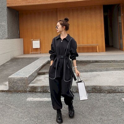 Moteriški kombinezonai 2024 m. pavasario/vasaros Nauji korėjietiški laisvi juosmens liekninantys Harlan juosmens dirželiai Šviesą atspindintis gražus kombinezonas moterims