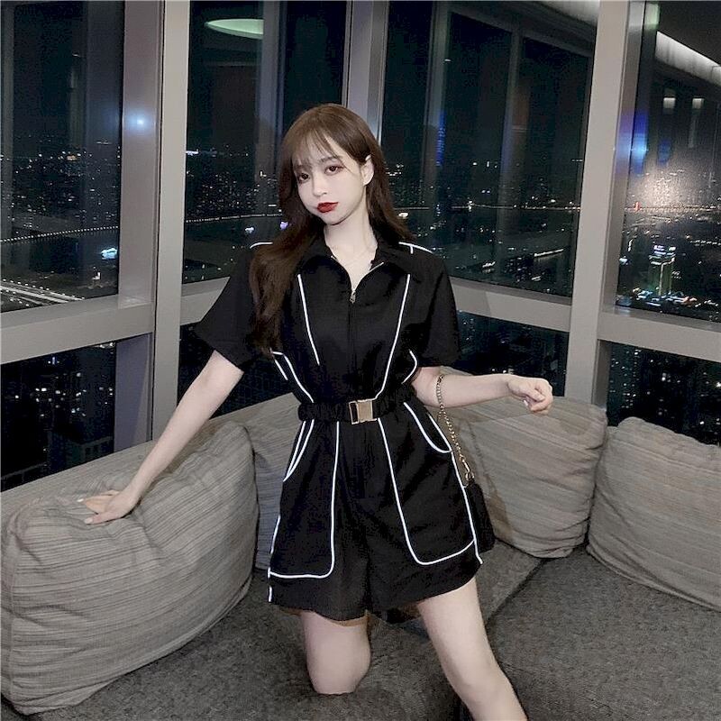 Moteriški kombinezonai 2024 m. pavasario/vasaros Nauji korėjietiški laisvi juosmens liekninantys Harlan juosmens dirželiai Šviesą atspindintis gražus kombinezonas moterims