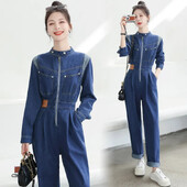 Proljeće i jesen 2023, novi ženski ležerni alati za mršavljenje slobodnog struka, traper kombinezon dugih rukava, kombinezon dugih hlača, jednobojni