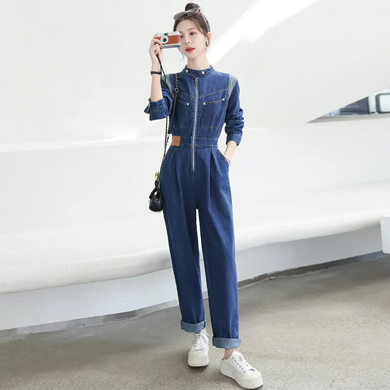 Proljeće i jesen 2023, novi ženski ležerni alati za mršavljenje slobodnog struka, traper kombinezon dugih rukava, kombinezon dugih hlača, jednobojni