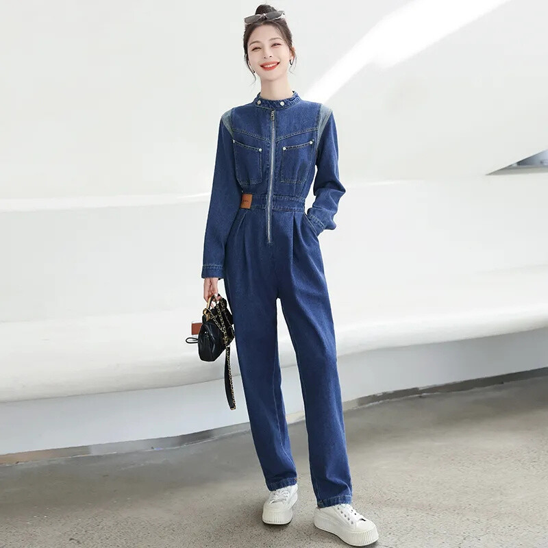 Proljeće i jesen 2023, novi ženski ležerni alati za mršavljenje slobodnog struka, traper kombinezon dugih rukava, kombinezon dugih hlača, jednobojni