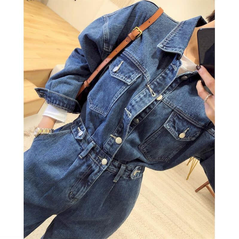 Predimenzionirani traper kombinezoni za žene Jednobojna široka radna odjeća s dugim rukavima Vintage ležerna jednodijelna odjeća Ženski kombinezoni