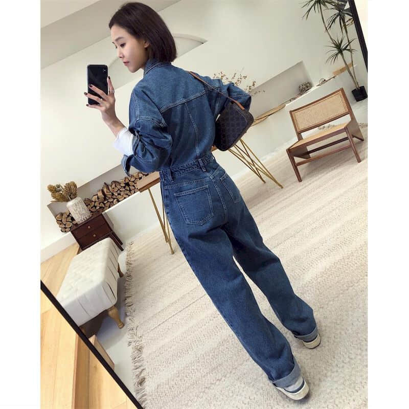 Predimenzionirani traper kombinezoni za žene Jednobojna široka radna odjeća s dugim rukavima Vintage ležerna jednodijelna odjeća Ženski kombinezoni