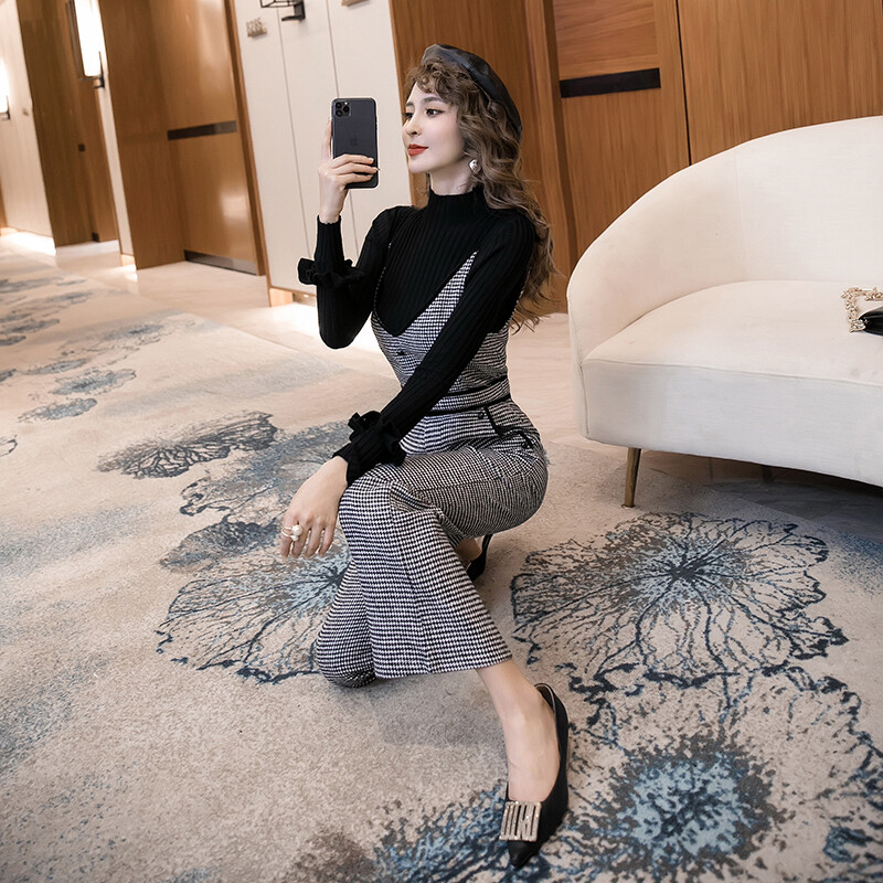 Šikk Korea Houndstooth Kombinesoon Naiste Kevadsügis kõrge vöökohaga büroo Naiste kombinesoonid Combinaison Femme elegantsed kombinesoonid