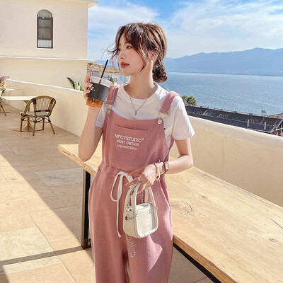 Salopetă șic coreeană roz gri femei primăvară toamnă talie înaltă salopete casual Combinaison femme salopete elegante