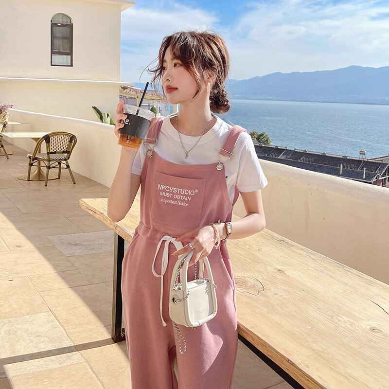 Salopetă șic coreeană roz gri femei primăvară toamnă talie înaltă salopete casual Combinaison femme salopete elegante