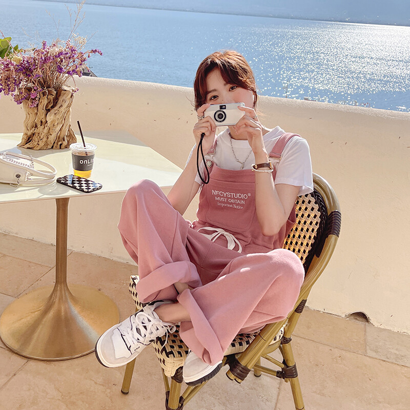 Salopetă șic coreeană roz gri femei primăvară toamnă talie înaltă salopete casual Combinaison femme salopete elegante