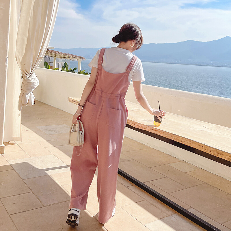 Salopetă șic coreeană roz gri femei primăvară toamnă talie înaltă salopete casual Combinaison femme salopete elegante